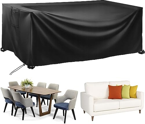 Conjunto de funda impermeable para muebles de jardín, 250 x 210 x 90 cm, cubierta rectangular de poliéster Oxford resistente 420 D, resistente al viento, impermeable y anti-UV para sillas y mesas en