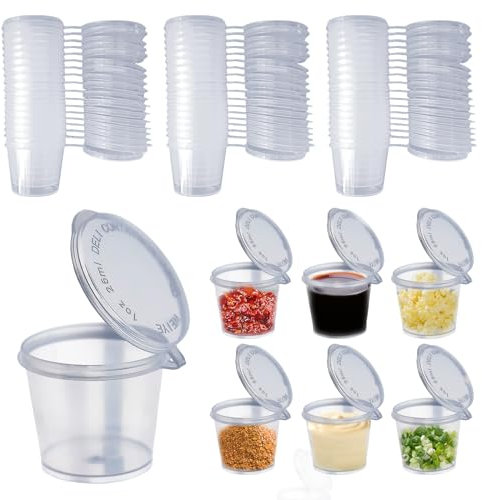Vegena 200 Pcs Aufbewahrungsdosen Mit Deckel, Saucenbecher, 25ml Aufbewahrungsbehälter, Kleine Dosen, Plastik, Frischhaltedosen