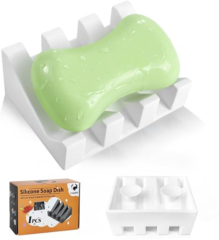 Coipdfty Soap Dish Holder for Shower with Suction Cup, Silicone Soap Holder & Saver Self-Draining Bar Soap Dish Keeps Soap Dry for Bathroom, Kitchen, Bathtub, Extends Soap Life (White-1Pack)