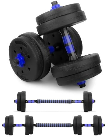 wuuhoo® 2in1 Fitness Hantelset Jimmy, 30mm Kurzhantelset Kurzhantelstange und Langhantelstange mit Gewichten, Fitnessgerät aus Kunststoff für Zuhause, HomeGym - 20kg - blau