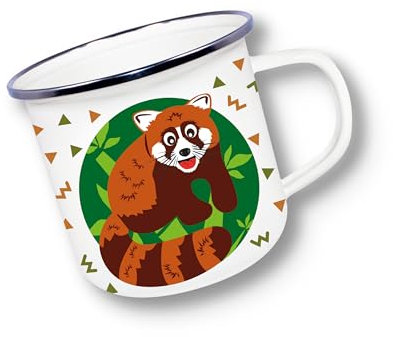 Deluxebase Anamelware Cute Collection - Taza esmaltada pequeña de 375 ml, diseño de panda rojo, ideal para viajes, camping y uso diario. Taza reutilizable para café, sopa y bebidas frías