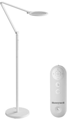 Honeywell LED Lampada da terra - F01WT Sunturalux Lampada da terra dimmerabile con telecomando, naturale diurna 5 colori e 5 luminosità regolabili per l'ufficio, il soggiorno e la camera da letto