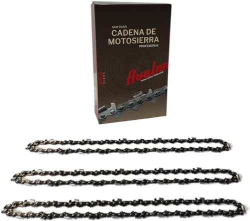 Avalon Procut - Pack 3Cadena de Motosierra Avalon Procut 3/8 Perfil Nomal 058 - 1.5mm Diente Cuadrado (68 eslabones). Cadena de motosierra compatible con Einhell, Black & Decker, Oregon