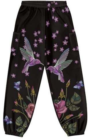 JOAIFO Hummingbird Print Yoga Pants Harem Pants Women with Pocket Plus Size Leggings Fashion Printed Hippie Pants Kung Fu Pants for Walking