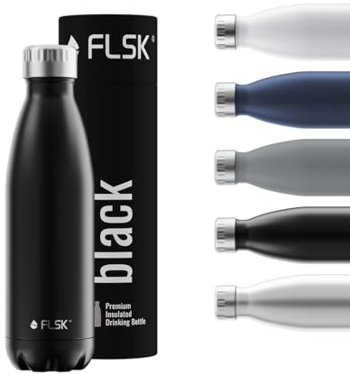 FLSK Trinkflasche – Premium Edelstahl Thermosflasche – 100 % auslaufsicher & kohlensäuregeeignet – hält 24 h kalt & 18 h heiß – BPA-frei (black, 500 ml)
