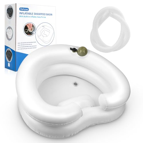 Portable Hair Washing Station- Hair Washing Basin for Bedridden, Inflatable Shampoo Bowl Newly Upgraded No Need for Pump,The Perfect for Locs Detox（Heart Shape-White）