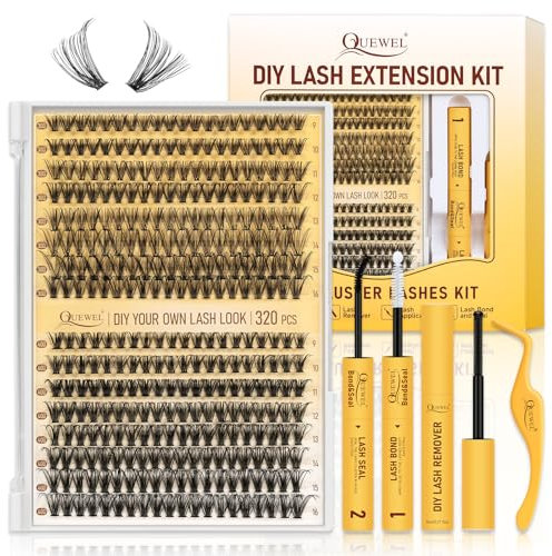 QUEWEL 320PCS 30D+40D Kit-Extension-Cils, 9-16mm Faux Cils Individuel avec pince à cils et colle faux cils, bricolage naturel Look Extension Cils à la maison (30D+40D-Kit)