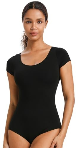 Spoxiyue Women's Classic Short Sleeve Leotard for ballet Adult Gymnastics Bodysuit girls cotton dancewear (Short Black XS)