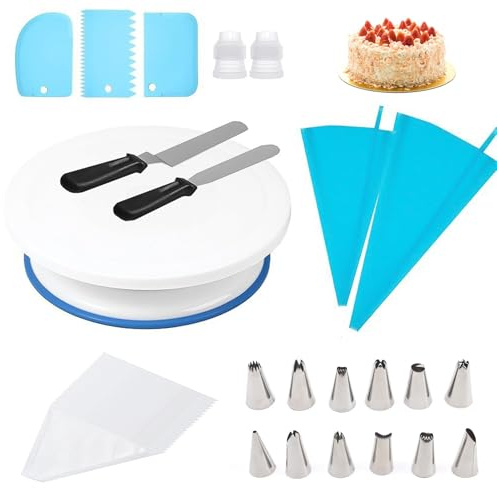LERANXIN 42 Piezas Kit Reposteria y Pasteleria, 360° Base Giratoria Tartas, 27,5 cm De Diámetro Plato Giratorio Tartas, Set Plato Giratorio para Tarta con Base, para Hogar, Pastelería, Hotel