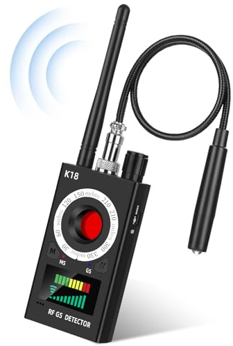 K18 Hidden Camera Detector – RF Signal Scanner for Hidden Devices, GSM Tracker, Listening Bugs & Magnetic GPS Finder, Portable Anti-Surveillance Device for Hotel, Office & Home (Black)