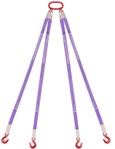 VEVOR Lifting Sling Straps with Hooks, Polyester Bridle Sling, 6600LB Capacity, Four Leg 5Ft Heavy Duty Rigging Strap, Thickened & Wear-Resistant Webbing Slings for Engines Cranes Hoists Truck