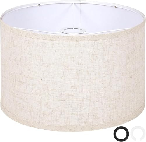 OUTON Beige Pantalla Grande para Lámpara Pie, 40,6cm Arriba x 40,6cm Abajo x 22,9cm Alto, Fácil de Montar, Pantallas de Repuesto en Forma de Tambor de Lino para Lámparas de Mesa y Lámparas Techo