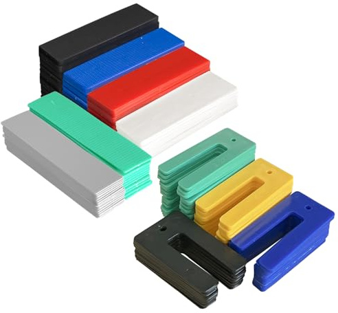 QMLING Envasadoras y cuñas de plástico para acristalamiento: 170 piezas espaciadores coloridos de 28 x 100 mm, 35 x 75 mm, cuñas duraderas y empacadoras para listones, fijación de marcos de ventanas y