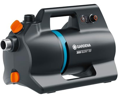 Gardena Bomba de jardín con batería 3000 Silent 18V P4A solo: Potente, Operación silenciosa, Cuerpo protegido contra lluvia y UV, Protección contra el funcionamiento en seco, Sin cable (14610-55)