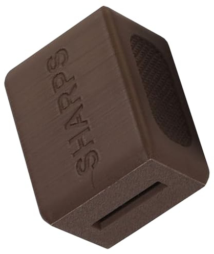 BAZEITFLOW Contenedor para Desechar Hojas de Afeitar Usado Pequeño Color Marrón W117, Caja Segura para Residuos de Cuchillas en Peluquerías, Reciclaje Higiénico de Hojas Afiladas, Banco