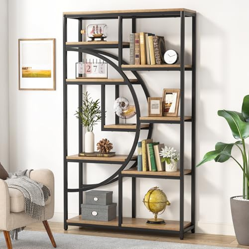 Tribesigns Bookshelf Industrial 5 Tier Etagere Bookcase, Freestanding Tall Bookshelves Display Shelf Storage Organizer with 9-Open Storage Shelf for Living Room, Bedroom, Light Oak