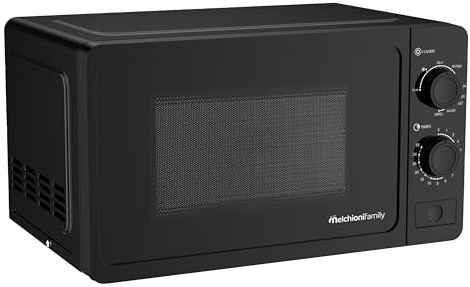 Melchioni Family Microonde 20L con Grill - ONDA - 800W - Dimensioni 46x32x26 cm - Timer 1–35 Minuti - Piatto in Vetro e Apertura con Pulsante - Nero