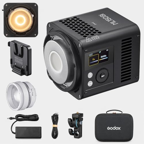 Godox ML150Bi Bi-Color LED-videobelysning 2800–6500K, 61.054 Lux, Kompakt modulär lampa med zoomobjektiv, App- & trådlös styrning, CRI 96 TLCI 96, V-Mount och nätdrift för fotografering och video