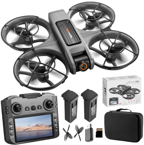 Drone Avec Caméra HD Et Écran 4,9 Inches, Moteur Brushless, Double Caméra, Flux Optique, Figures 360°, Décollage 1 Touche, Carte SD Et 2 Batteries, Idéal Pour Débutants (Noir)
