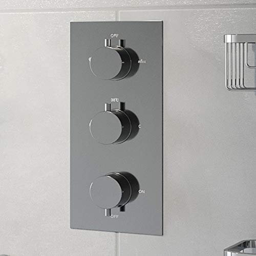 Architeckt® Thermostatic Bathroom Shower Mixer Valve Concealed Triple Outlet Wall Mounted Round Controls Diverter Modern, Chrome