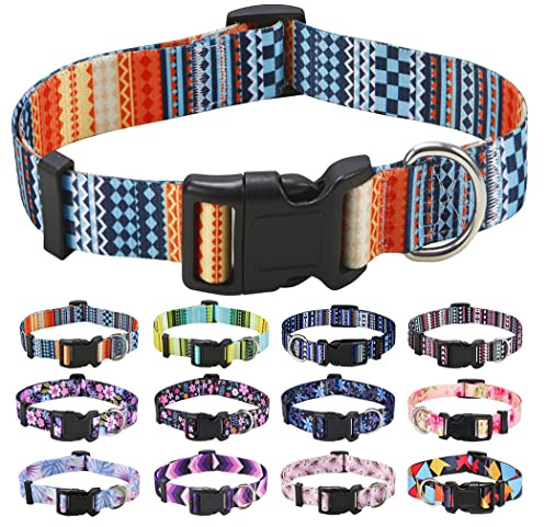 Mihqy Hundhalsband, sött halsband för hundar och husdjur, med blommigt, bohemiskt, geometriskt stammönster, mjukt och justerbart för hon- och hanvalpar, S, M, L (bohemiskt orange, S)