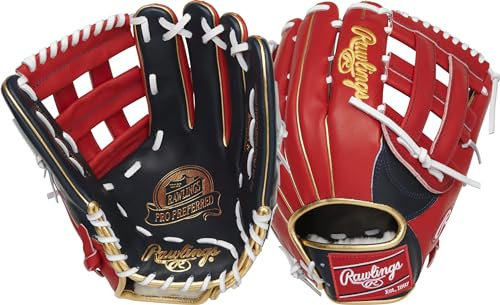 Rawlings Herren PROSRA13-RH Preferred Ronald Gameday Muster Baseball Handschuh, 32,4 cm, Linke Hand Überwurf, Pro H-Web-Acuna Jr. -Scarlet/Navy, 12.75 | Outfield