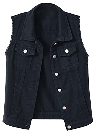Gilet en Jean Femme Denim Veste sans Manche Déchiré Boutonné