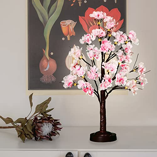 FUCHSUN 18 Inch Cherry Blossom Tree Lamp with LED Light, Lighted Artificial Tree with Pink Flowers Spring Decoration for Home Office Party Wedding, 8 Lighting Modes & Timer