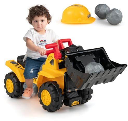 Maxmass Kids Ride On Excavator, Storage Seat Children Bulldozer with Scooping Bucket and Horn, Sit-On Toddler Tractor Toys for 3 Years Old+