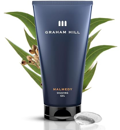 GRAHAM HILL Malmedy Transparent Shaving Gel (150ml) - Clear Shaving Gel for Men, Precise Contour Shaving, Moisturizing with Arginine & Hyaluronic Acid, Fresh Eucalyptus and Wood Scent - Vegan