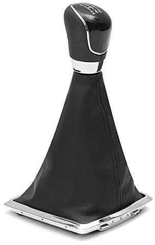 car passion Pomo Palanca de Cambios + Funda + Aro Cromado Compatible con Ford Fiesta MK7 Focus MK2 MK3 B-Max S-Max Kuga Galaxy MK3 Costuras Negras Juego Completo de Repuesto para Coche (5 Marchas)