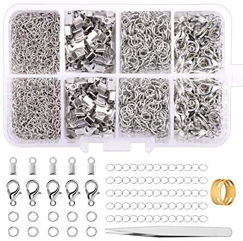 Kettenverschluss, 300 Stück Armband Verschluss Set, Biegeringe, Ketten Verschlüsse, Schmuckverschluss, Karabinerverschluss für Schmuckherstellung (Silver)