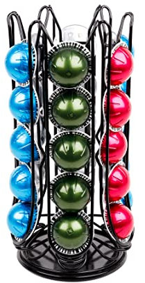 Coffee Pod Holder for Nespresso Vertuo Compatible with Vertuoline Pods Rotating Organizer Coffee Pods Storage 30 Plus PCS (Black Metal)
