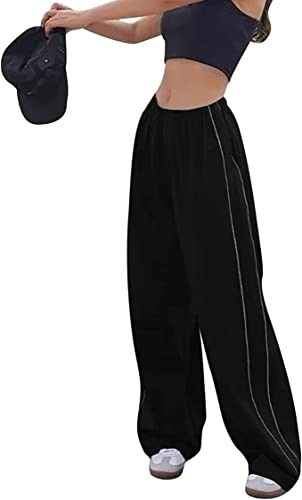 Dam Hip Hop Cargo Byxor Y2K Baggy Byxor Elastisk Midja Bred Ben Byxor Vintage 90-tals Träningsbyxor Dragsko Dansbyxor Träningsbyxor E-Girl Streetwear Träningsbyxor