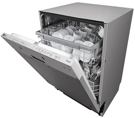 LG QuadWash DB242TX Lavastoviglie da Incasso a Scomparsa Totale, Serie 2, Classe D, 14 Coperti, 4 Bracci Irroratori, EasyRack+, Dual Zone, Wi-Fi, Motore Inverter Direct Drive, Acciaio