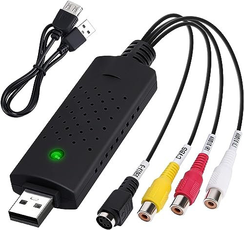 Convertidor de Video y Audio USB 2.0, Transferencia Captura Convertidora VHS VCR TV a DVD RW Digital Grabador para Windows 2000/10/8/7/ XP/Vista, Conector RCA o S-Video, Audio Formato VHS, VCR, DVD
