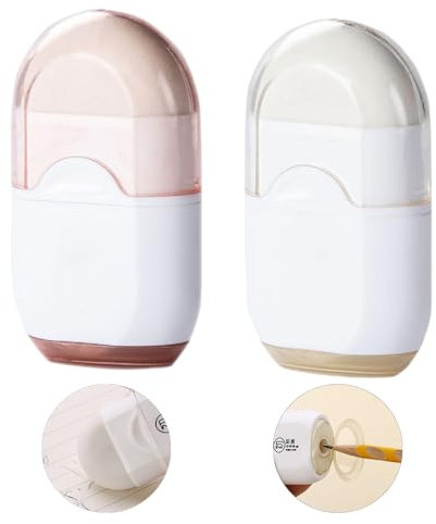 2 Pcs Manual Pencil Sharpener With Eraser and Container - Mini 2-in-1 for Kids, Adults, Students - School, Home, Office Supplies (White)