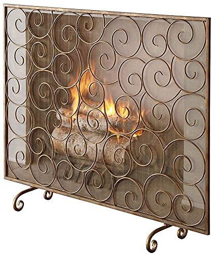 Feuerschutzgitter aus Metallgeflecht, große, Klassische Funkenschutzgitter für Kamin und Herd, 98,9 x 22,1 x 77,9 cm (Farbe: Schwarz) (Gold) The New