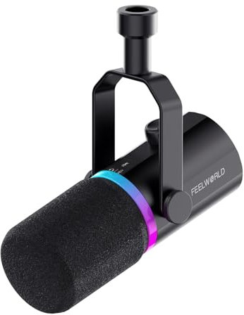 FEELWORLD PM1 XLR/USB Dynamisches Mikrofon für Podcast-Aufnahmen, Gaming-PC-Computer-Mikrofon mit RGB-Licht, Stummschaltung, Kopfhöreranschluss, Herzförmige Richtcharakteristik, für Studio YouTube.