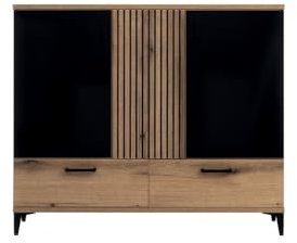 Marmex Aris AS4 hohe Kommode,Garderobenkommode, Kombikommode, Schubladenschrank Stauraum 124,5x106x39, geräumige 2-türige Kommode mit 2 Schubladen, Sideboard für Wohnzimmer, Schlafzimmer, Eiche Evoke