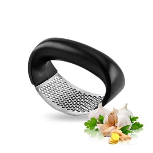 Garlic Press Garlic Crusher Garlic Smasher Quality Stainless Steel with Sleek Black Handel Garlic Maker Designed for Easy Use and Kitchen Time Saving