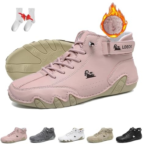 Stivali alti da donna in morbida pelle scamosciata fatti a mano Outdoor Impermeabili Ultra-comfort Scarpe Beck Antiscivolo Minimaliste Casual Sneakers Escursionismo Barefoot Boots(Pink Velvet,37 EU)