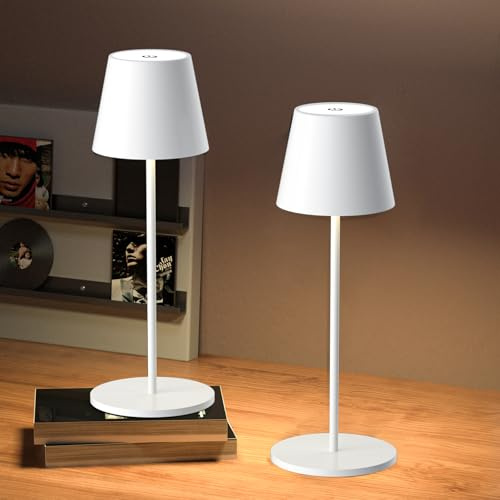 Trayvespace Rechargeable Table Lamp, Cordless Table Lamp, 3000K Rechargeable Lamp, IP54 Waterproof Touch Control Bedside Lamp for Bedroom (White)