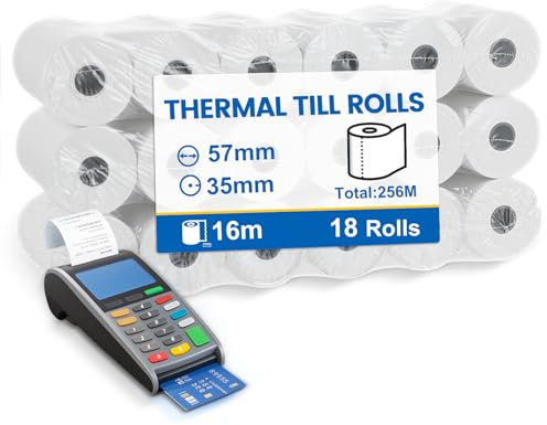 (18 Rollen) Kassenrollen 57mm Thermo - Thermopapier 57mm x 12mmx 16m, thermopapier rolle Kompatibel mit den meisten Druckrechnern und Registrierkassen - Ersatz-Papierrollen, Kassenrollen