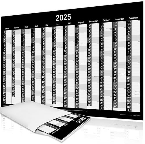 Jahresplaner 2025 Schwarz XXL Jahreskalender - Wandplaner DIN A1 (84x59 cm), Wandkalender - Großformat Kalender für Büro, Familie und Schule – Plakatkalender, Bürokalender, Wall Calender BLACK