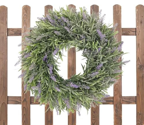 Corona di lavanda - Corona di fiori artificiali per porta d'ingresso - Ghirlanda di fiori di lavanda per matrimoni e feste, decorazione di finestre e pareti, ghirlanda di fiori di lavanda per porta