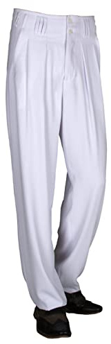 H K Mandel Weiße Bundfaltenhose für Herren mit weitem Schnitt. Ideal für Tanz, Boogie Woogie - Festliche Anlässe. Perfekt für Rockabilly - Gesellschaftstanz - Outfits. Größe 48