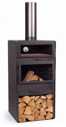 Cook King Vento Four de terrasse avec fonction four et double vitrage - Brasero d'extérieur - Cheminée de terrasse avec four - Four de jardin en acier de qualité supérieure - 50 x 50 x 150 cm