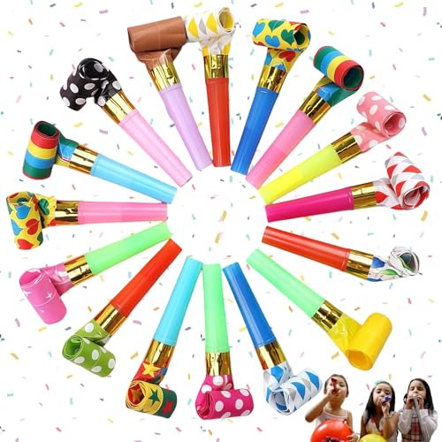 agogue 100 Stück Tröten, Tröten Kindergeburtstag Partypfeifengenerator, Hohe Qualität Luftrüssel Farbmischung, Clown Tröte Geeignet für Partys und Geburtstage (Farbe Zufällig)