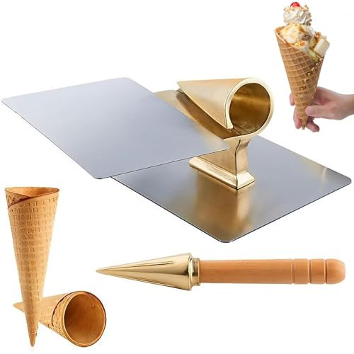 Rodillo para Cono De Helado - Rodillo De Helado De Cobre De 52 mm con Mango De Madera Antideslizante, Herramienta De Cocina DIY para Hacer Omelets Y Waffles para Golosinas Caseras